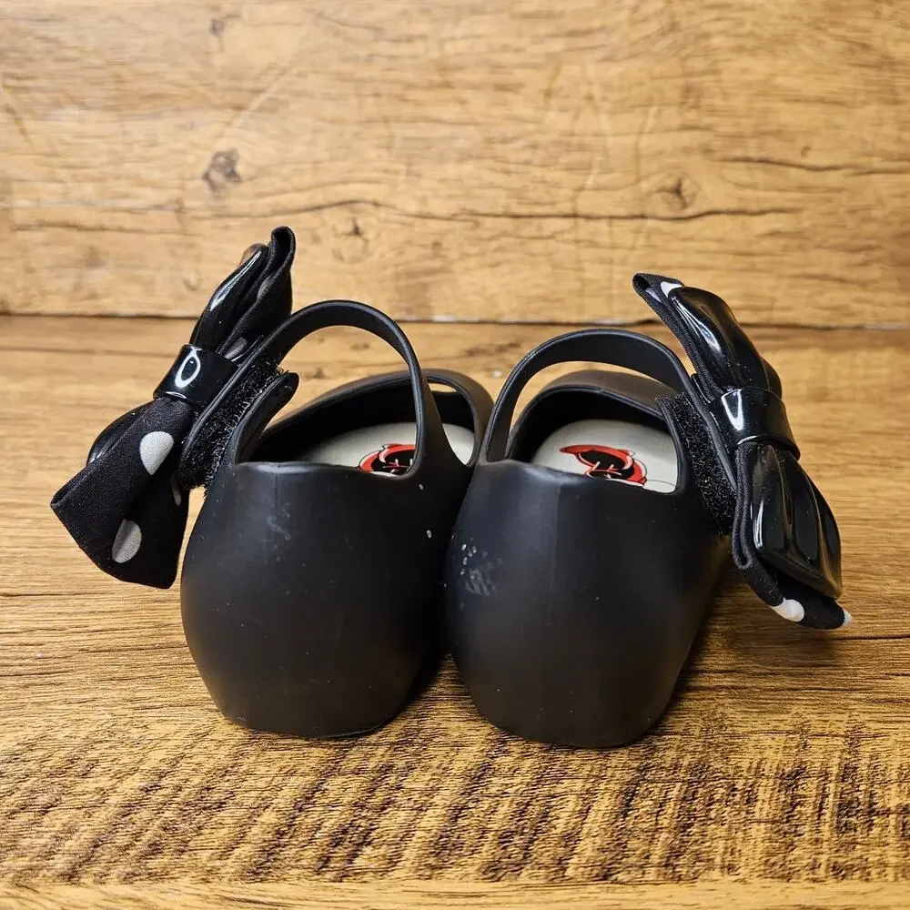 Mini Melissa Black Peep Toe Minnie Mouse Mary Jane flats shoes size 6